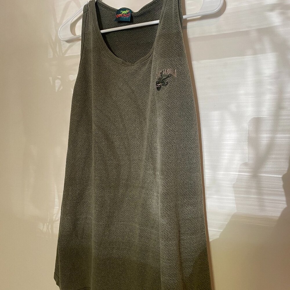 Vintage 90s GECKO HAWAII Embroidered Gecko Green Tank Top Fits L USA Made